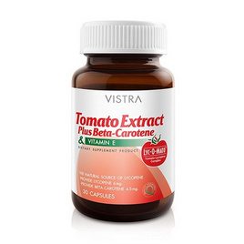 VISTRA Tomato Extract Plus Beta-Carotene สารสกัดจากมะเขือเทศ ผสม เบต้า-แคโรทีน และวิตามินอี บรรจุ 30 แคปซูล - Vistra, Dry Grocery